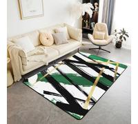 Green Black Gold Area Rug Abstract Modern Line Indoor Floor Mats Entrance Rugs for Kids Boys Girls Room Decor,Geometric Aesthetic Simple Non Slip Absorbent Carpets, 6'6" x 4'11" (Rectangular)