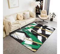 Green Black Gold Area Rug Geometric Aesthetic Simple Indoor Floor Mats Entrance Rugs for Kids Boys Girls Room Decor,Abstract Modern Line Non Slip Absorbent Carpets, 4'11" x 3'3" (Rectangular)