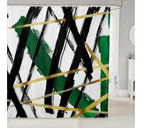Green Black Gold Shower Curtains Abstract Modern Line Bathroom Curtains,Geometric Aesthetic Simple Waterproof Bath Curtains with 12 Hooks Suit for Bathtub,Kids Boys Girls Room Decor,72" W x 72" L