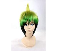 Green Black Mix Short Straight Wig Blue Exorcist Amaimon for Halloween Party Cosplay Wig (Disposable)