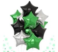 Green Black Star Balloons, 18Inch Green Silver and Black Stars Shape Foil Balloon, 12Pcs Green and Black Pentagram Mylar Helium Balloon for Boys Men Birthday Graduation Video Games Soccer Party Decor