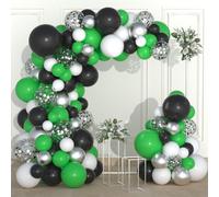 Green Black White Balloon Arch Garland Kit - Green Black Balloons Metallic Silver White Balloon for Jungle Football Birthday Wedding Bridal Shower Anniversary Party Decorations