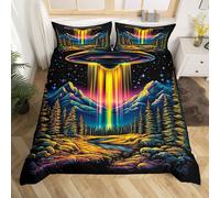 (Green Black Yellow, Double(No Comforter)) Homewish Sugar Skull Bedding Set Crow Gothic Comforter Cover Exotic Flowers Double Duvet Cover,Goth Moon Galaxy Rose Bed Set