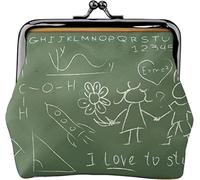 Green Blackboard Women's Leather Coin Purse, Small Change Pouch with Kiss-Lock Clasp Closure Buckle Wallet for Girl Gift