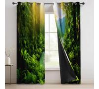 Green Blackout Curtain with Eyelet, Realistic Rainforest River Sunlight Theme Window Curtains W 29.5" x L 65" (2 Panels) for Bedroom Dining Living Room Kids Bedroom - Soft Thermal Insulated Durable