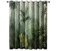 Green Blackout Curtain with Eyelet, Vintage Tropical Plants Smoke Theme Window Curtains W 66" x L 90" (2 Panels) for Dining Living Room Kids Bedroom - Soft Thermal Insulated Durable