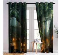 Green Blackout Curtains 46 x 90 Inch, Psychedelic Lights On Ancient Trees On The Street Thermal Insulated, Noise Reducing Drapes for Bedroom and Kids Room - Eyelet Darkening Curtains, 2 Panels
