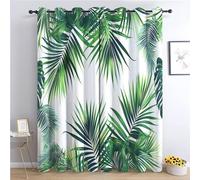 Green Blackout Curtains, Plant Tropical Leaves Palm Tree Thermal Insulated & Noise Reducing Eyelet Panels for Bedroom, Super Soft Printed Curtains for Living Room 92x90 Inch
