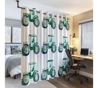 Green Blackout Curtains W 27.5" x L 63" 2 Panels, Soft Thermal insulation and energy Watercolor Cute Simple Tractors printed curtains Suitable for bedroom Children's Room and living room