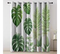 Green Blackout Curtains - W 66" x L 72" Thermal Insulated Eyelet Drapes 2 Panels, Modern Line Art Botanical Palm Leaves Theme Modern Decorative Microfiber Window Treatments for Bedroom Living Room