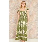 Green Block Print Ruched Maxi Dress Yumi Green 16