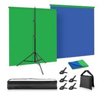 Green Blue Backdrop with Stand, Foccalli 2-in-1 6.5x5ft Blue Green Screen Background Kit for Chroma Key Streaming Gaming Photoshoot with Carrying Bag and 5 Clips