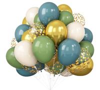 Green Blue Balloons Sage Beige Gold Balloon Jungle Woodland Party Decorations Safari Wild One Dino Birthday Dusty Blue Green White Balloon 60pcs 12inch Helium Latex Balloons Gold Confetti