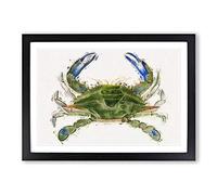 Green & Blue Crab by J.E. De Kay Framed Print | A2 Black Framed Wall Art | Ready to Hang | Modern Animal Picture | Living Room Bedroom Lounge Office