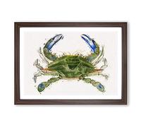 Green & Blue Crab by J.E. De Kay Framed Print | A2 Walnut Framed Wall Art | Ready to Hang | Modern Animal Picture | Living Room Bedroom Lounge Office