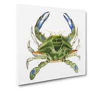 Green & Blue Crab by J.E. De Kay Vintage Canvas Wall Art Print Ready to Hang, Framed Picture for Living Room Bedroom Home Office Décor, 20x20 Inch (50x50 cm)