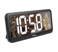 Green Blue GB214 Digital clock with temperature sensor 37x17cm Large wall clock alarm LCD display For placing on a table or hanging on the wall Power supply via power adapter or batteries