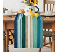 Green Blue Gradient Lines Table Runner 36 Inches Long,Table Runners Kitchen Dining Tables Decoration for Home Party Decor, Watercolor Color Block Tables Runner Wedding Dresser Scarf