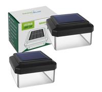 Green Blue LED Solar Post Light for 60 x 60 mm Posts, Umbrella-Shaped Canopy, Neutral Light (4000 K), Twilight Sensor, Wireless Installation, Replaceable Battery, Set of 2