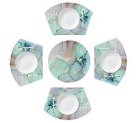Green Blue Marble Texture Placemats for Round Table Set of 4 Heat Resistant Wedge Placemat Wipeable Washable Dinning Table Mats for Circle Table Kitchen Indoor (5 pcs)