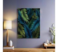 Green Blue Modern Plant leaves palm leaves Poster 50 x 40 cm Framed Canvas Wall Art Print Stylish Floral Picture for Bedroom Corridor Hallway Home