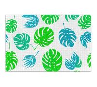 Green Blue Monstera Tropical Leaves Adult Jigsaw Puzzles 500 Pieces Fine Art Painting Custom Fun Hard Puzzle White Elephant, 20.5x14.9 Inch