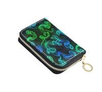 Green Blue Neon Print Wallet Womens Small RFID Blocking Credit Card Wallets Cute Leather Travel Wallet with Zipper