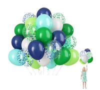 Green Blue Party Balloons by 60pcs 12inch Set: White, Green, Navy Blue Latex Balloons for Wedding, Anniversary, Baby Shower, Boys Birthday Party Decorations with Confetti
