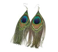 Green & Blue Peacock Feather Large Drop Earrings AJ22252