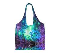 Green Blue Purple Galaxy Aesthetic Tote Bag For Girls : With Full-Page Printing For Women Lady Canvas Polyester Tote Bag
