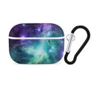 Green Blue Purple Galaxy Airpod Pro Case Cover Wireless Earbuds Case Protective Cover with Keychain Compatible with AirPods 1st & 2nd Generation Full Protective, Front LED Visible White
