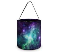 Green Blue Purple Galaxy Halloween Trick Or Treat Bag Reusable Candy Tote | Reinforced Polyester, Collapsible & Machine Washable, 8x8" Spacious, Wide Handles for Small Hand, Reusable Year After Year