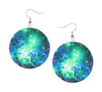 Green Blue Purple Galaxy Leather Round Earrings Daily Accessories Working At Work Women'S Fashion