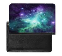 Green Blue Purple Galaxy Passport Holder Vaccine Card Holder Waterproof Passport Wallet Travel Document Organizer for Airport Essentials