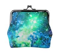 Green Blue Purple Galaxy Print Charm and Versatile Coin Purse Exquisite Waterproof Kiss Lock Wallet for Keys Cards