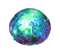 Green Blue Purple Galaxy Print Double Layer Waterproof Shower Cap Women Men Reusable Bath Hair Caps Elastic Band