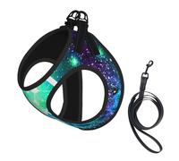 Green Blue Purple Galaxy Print Harness Leash Set For Cats And Dogs, Reflective Adjustable, Soft Breathable Mesh Vest With Escape-Proof Lead, For Small Pets And Kitten Puppies