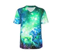 Green Blue Purple Galaxy Print Men's Baseball Jersey Team Casual T Shirts Short Sleeve