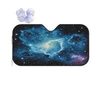 Green Blue Purple Galaxy -Print Reflective Windshield Sun Shade For Cars M Size - Heat Resistant Suction Cups, Universal Fit.