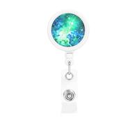 Green Blue Purple Galaxy Print Retractable Badge Holder with Clip Name Card Holders for Office Worker Doctor Nurse