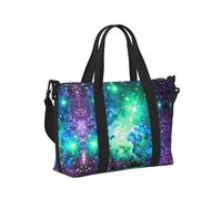 Green Blue Purple Galaxy Print Women Men Travel Hand Bag for Foldable Portable Tote for Weekend Trips Travel