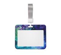 Green Blue Purple Galaxy Printed ID Badge Holder with Lanyard, Clear Plastic Badge Holder for Work, School, Hospital, Security - Water Resistant & Dirt Proof