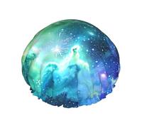 Green Blue Purple Galaxy Printed Shower Cap,Waterproof Shower Cap For Women Reusable Shower Hat Bath Caps With Elastic Band