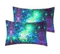 Green Blue Purple Galaxy Printing Imitation Linen Pillow Cases Set Of 2 Luxury Pillow Cases 12x20 Inches For Sofa,Bed,Office