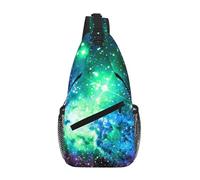 Green Blue Purple Galaxy Unisex Chest Sling Bag With Multi-Pocket Design,Large Capacity Crossbody Bag Durable Polyester Adjustable Strap For Daily Commute Travel