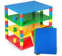 Green, Blue, Yellow, and Red Tower Organizer Set includes 48 Round Stackers and 4 Baseplates Compatible with LEGO DUPLO Baseplates | COmpatible with DUPLO Bricks Large Pegs Only - 16.25" x 13.75"