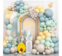 Green Blue Yellow Balloon Arch Kit,Boho Balloon Garland with Sage Green and Blue Yellow White Sand Balloons for Baby Shower Honey Birthday Bee Bear Theme Party Decoration