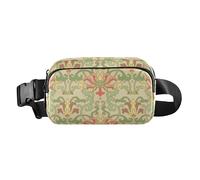 Green Bohemian Classic Vintage Floral Fashionable Crossbody Bag Waist Packs for Men Women Water Resistant Bum Belt Bag with Adjustable Strap for Cycling Hiking Gym