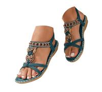 Green Bohemian Sandals For Women 2026,Braided Boho Flats Sandals Open Toe Orthopedic Arch Support Rhinestone Sandal Ankle Strap Beach Lightweight Slippers Dressy Summer Comfortable Shoes