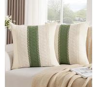 Green Boho Decorative Throw Pillow Covers 18x18 Set of 2 Soft Cotton Modern Farmhouse Couch Pillow Cases Vintage Rustic Macrame Woven Cushion Covers for Sofa Bed Living Room Home Decor